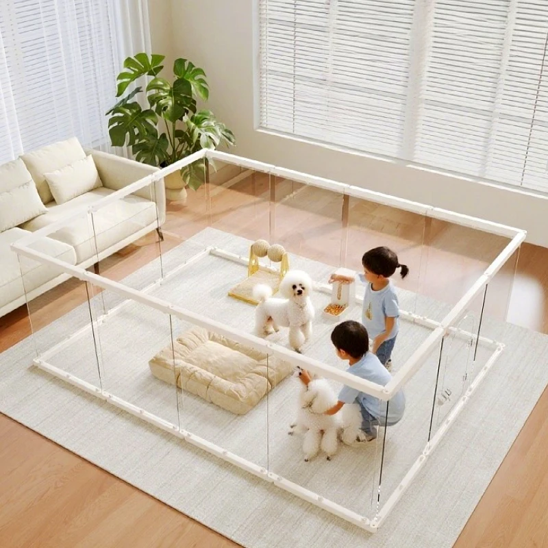 Transparent Dog Playpen with Door Indoors Acrylic Dog Fence Bed Surrounded Dogs Security Barrier Puppy Child Safety Barrier