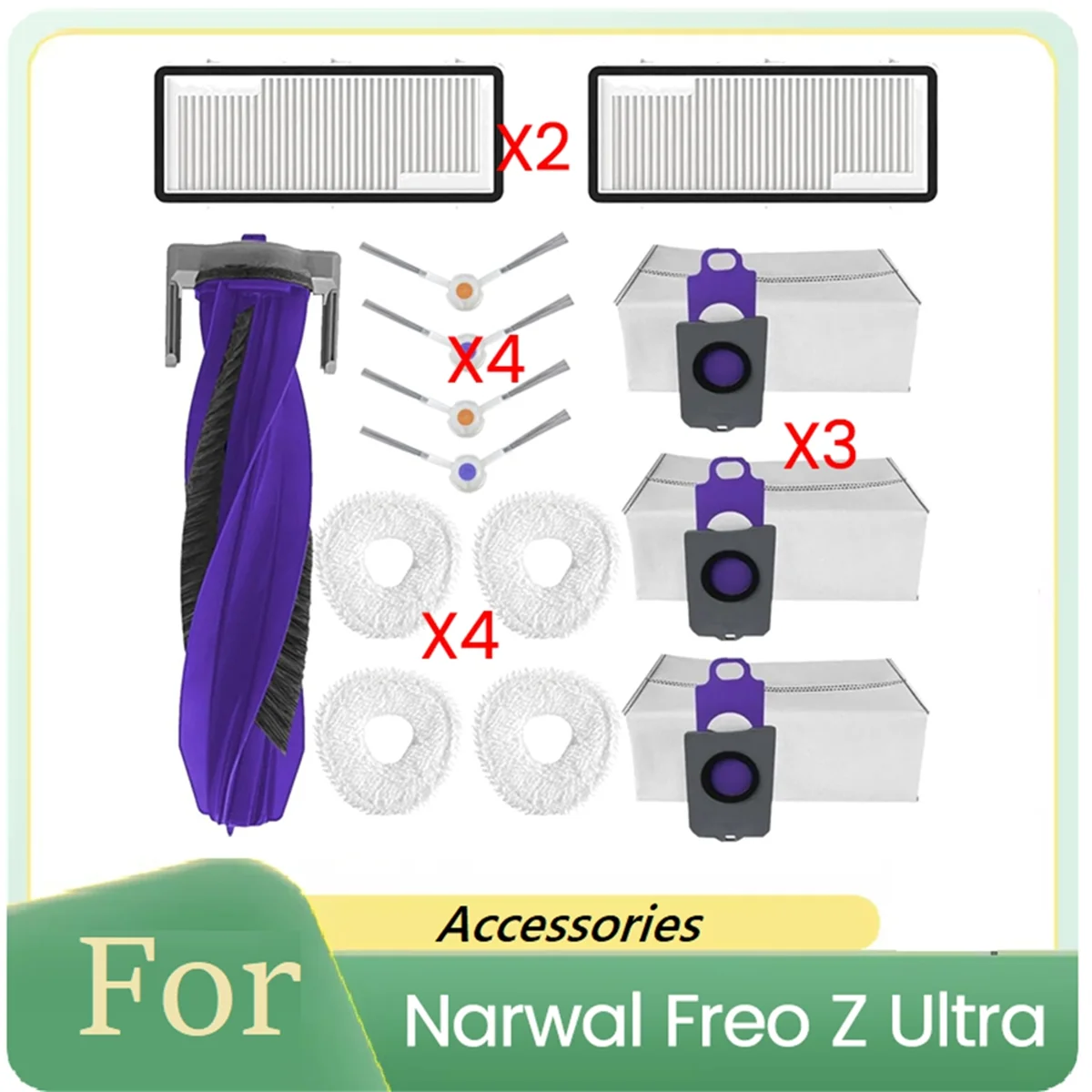 

14 шт. для Freo Z Ultra, аксессуары для пылесоса, роликовая боковая щетка, HEPA-фильтр, накладка для швабры, сменные комплекты мешка для пыли