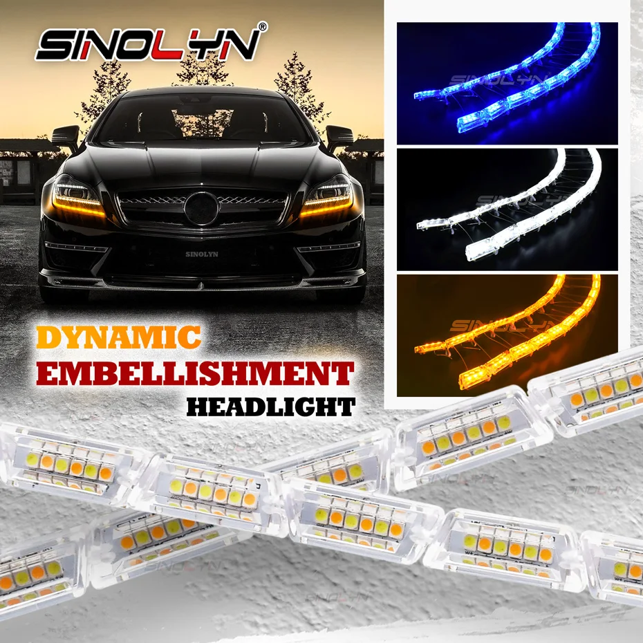 Sinolyn 2 Pieces DRL Flexible Strip LED Running Lights Sequential Flowing Turn Signal Lights Driving Light For Car Headlight 12V