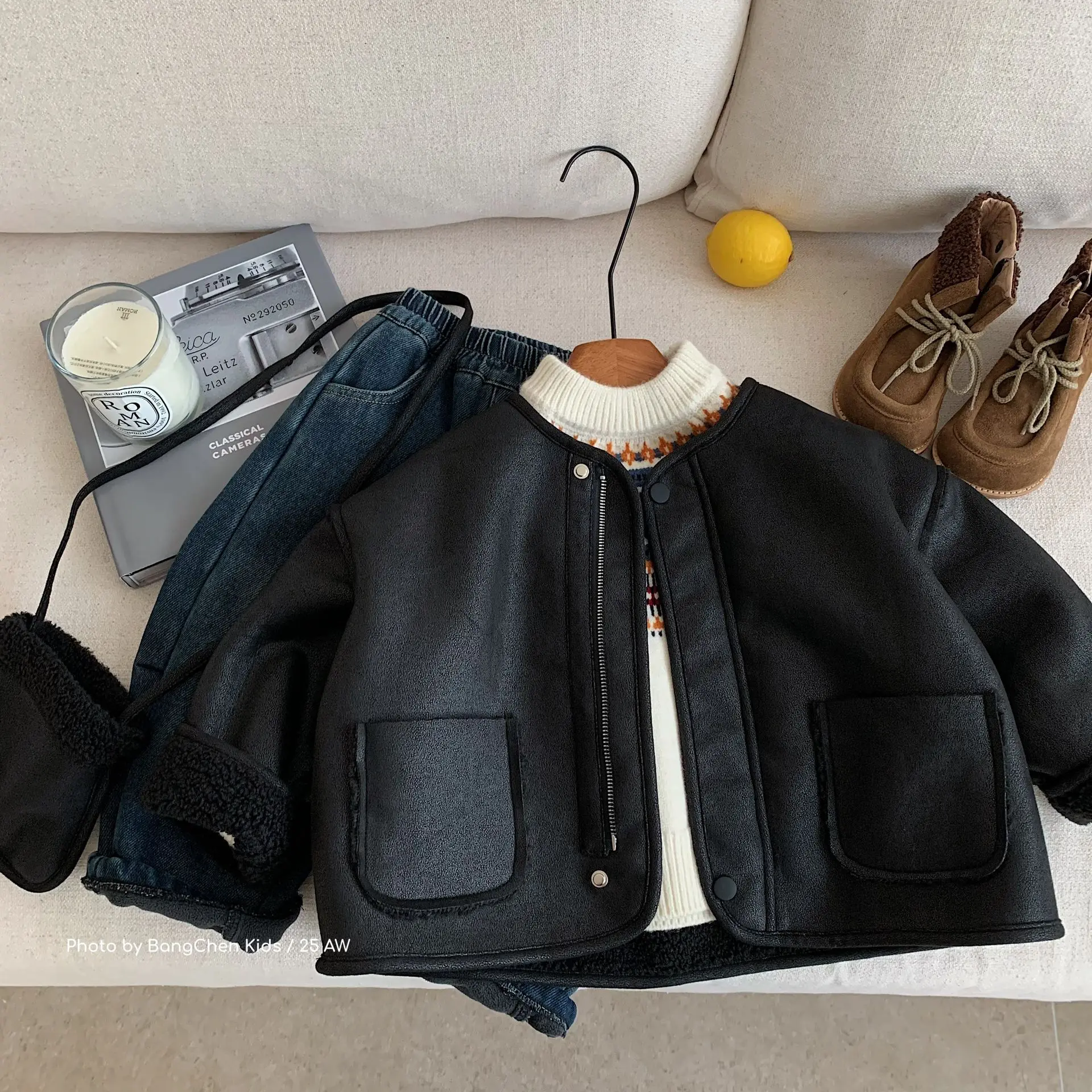 

UNITIM Детская одежда, зимняя утепленная теплая детская куртка для маленьких мальчиков, модная цельная верхняя одежда с мехом и кожей для маленьких мальчиков, пальто + сумка