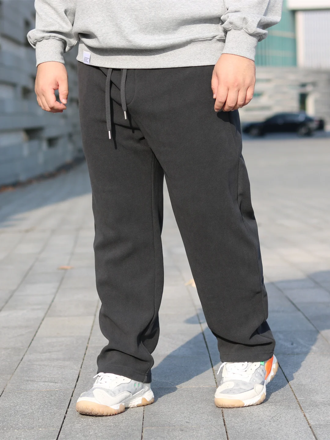 TRCE Raecreat Winter Thickened Fleece Wide Leg Straight Knitted Men's Casual Sports Long Pants Leisure Polyester Fiber