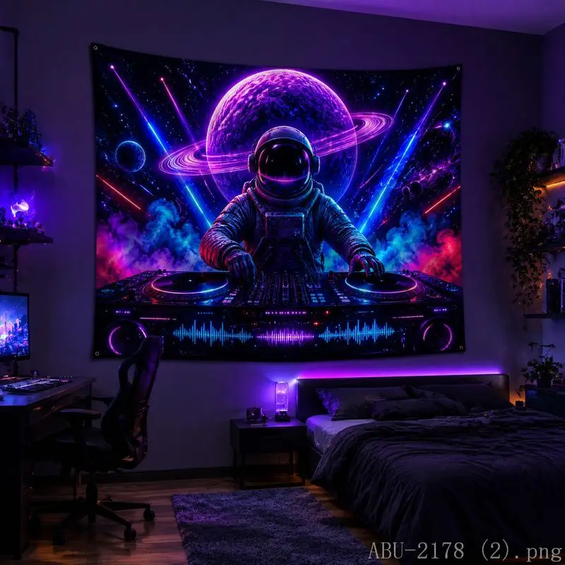 Astronaut Galaxy Tapestry, Psychedelic Dazzling Colors Wall Hanging, Aesthetic Bedroom Dorm Esports Room Wall Decor