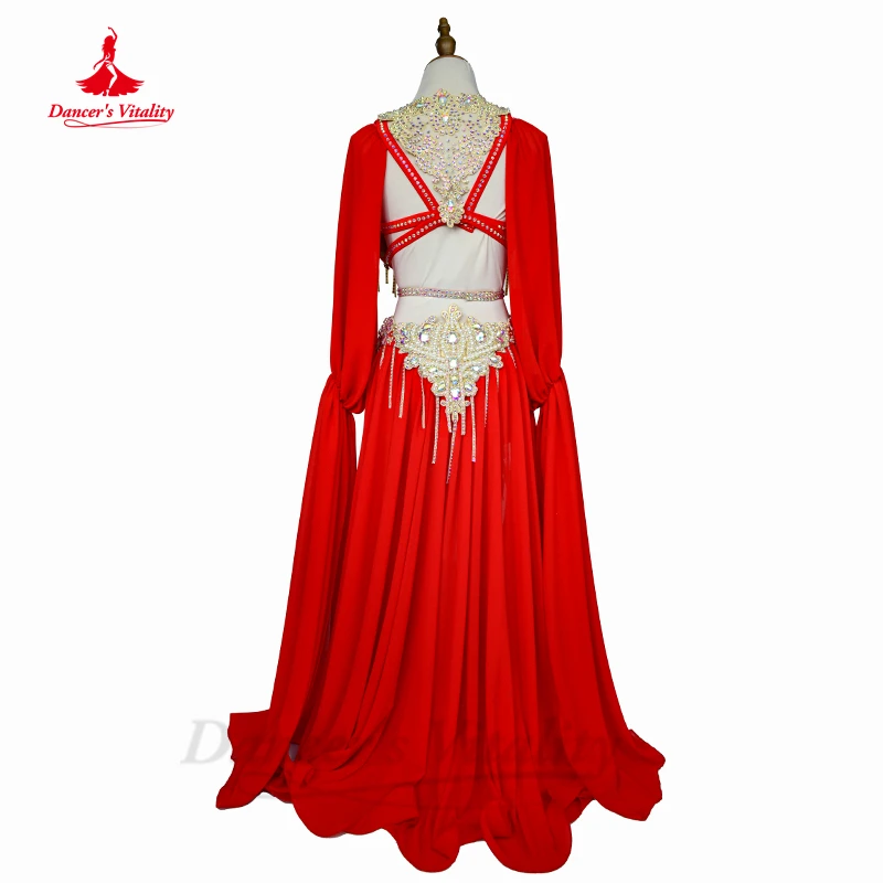 Belly Dance Poprong Competition Suit for Women Customzied Bra+sleeves+belt+skirt Children Adult Oriental Belly Dancing Outfit