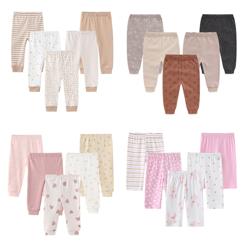 Solid Color 3/4/5Pieces Newborn Cotton Baby Boy Trousers 0-24M Print Baby Girl Pants Autumn Cartoon Spring Bebes