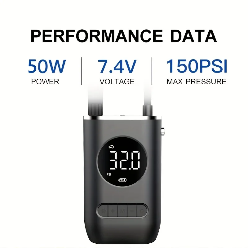 1Set Car Air Pump Portable Air Compressor Mini Self Propelled Electric Tire Pump Handheld Wireless Digital Display Charging Pump
