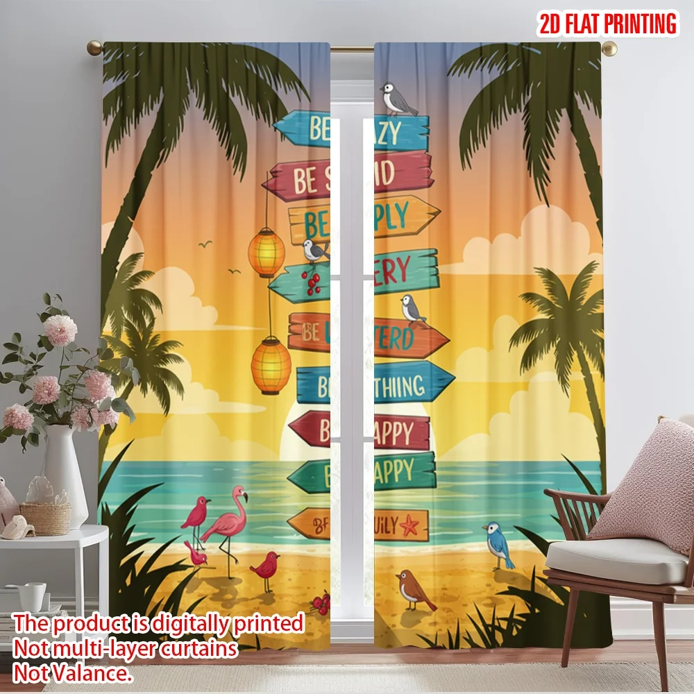 

2pcs 2D flat printing Scene Curtains Beach Signpost Life Polyester Without Electricity Seasonal Party & Holiday Decor for Booths