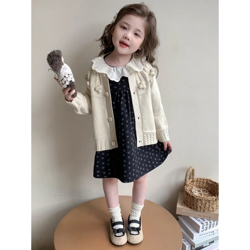 

Girls' Mori Style Dress Set Spring and Autumn Children's Clothing Little Girl Sweater Coat Dress Two-Piece Set
