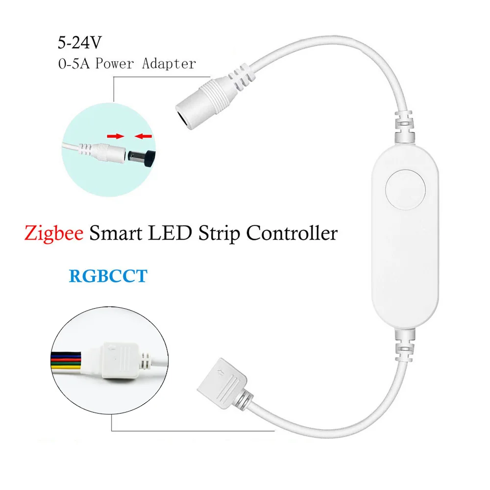 Tuya Zigbee RGB + CCT شريط إضاءة ليد ، 5 في 1 ، 5050SMD ، 12 فولت ، 1 متر ، 2 متر ، 3 متر ، 4 متر ، 5 متر ، RGBCW ، شريط مرن ، تحكم في التطبيق ، مساعد جوجل ، أليكسا