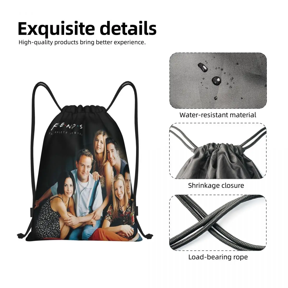 حقائب ظهر برباط مخصصة لشخصيات الأصدقاء للنساء والرجال خفيفة الوزن لعرض تلفزيوني وصالة الألعاب الرياضية وأكياس حقيبة للسفر