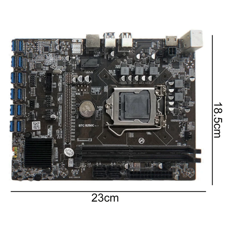 B250C Mining Motherboard+SATA 15Pin To 6Pin Cable 12 PCIE To USB3.0 GPU Slot LGA1151 Support DDR4 DIMM RAM For BTC Miner