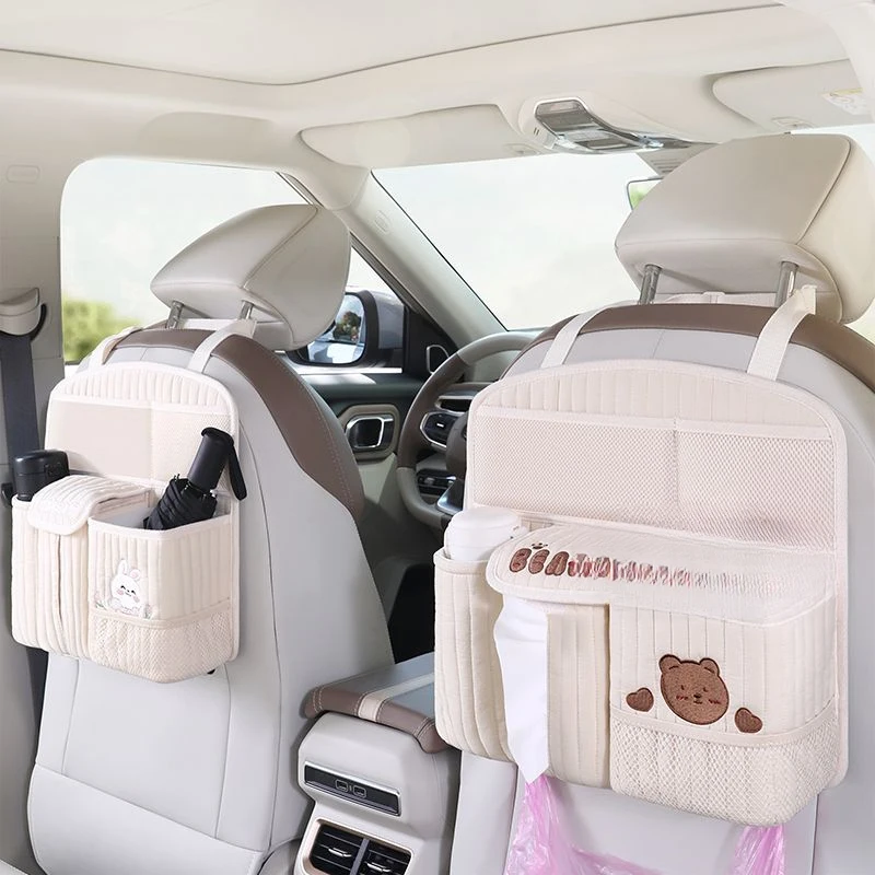 

Car Back Organizer Storage Bag Multi-Pocket Auto Hanging Pouch with Tissue Box Trash Can for Kids Rear