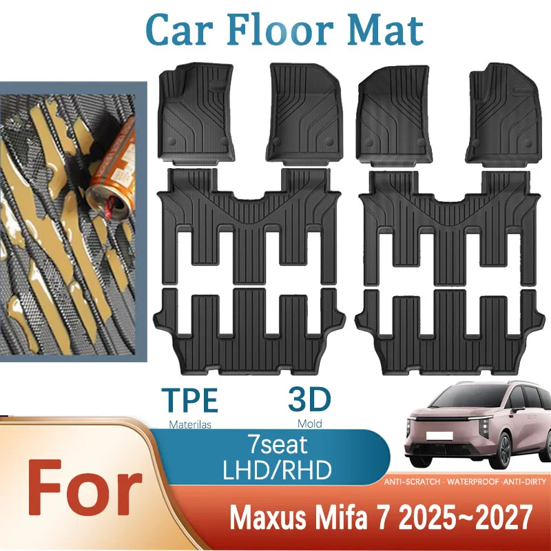 Luxury Car Floor Mats For MG Maxus Mifa 7 2025 2026 2027 Waterproof Right Left Hand Driver Foot Pad Floor Cover Auto Accessories
