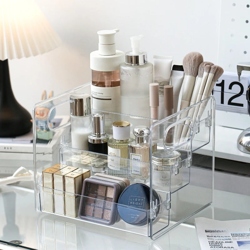 

Acrylic Large Capacity Skincare Organizer Detachable Divided Cosmetic Storage Box For Dresser Bathroom Countertop