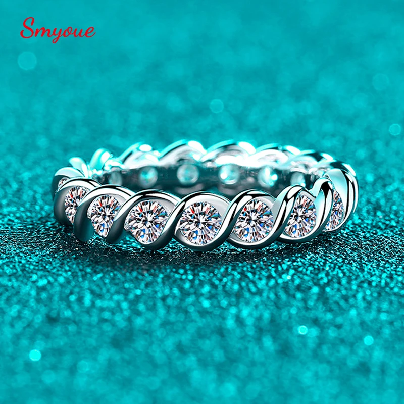 

Smyoue New GRA 3mm Full Moisssanite Eternity Bands Sparkling Bride Wedding Women Rings 100% Pure 925 Silver Lab Diamond Jewelry