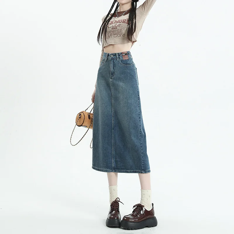 

Women's Denim Skirt Spring Jeans Skirts Streetwear Sexy Sheath Skirts Female Fashion High Waisted Split Vintage Denim Skirt