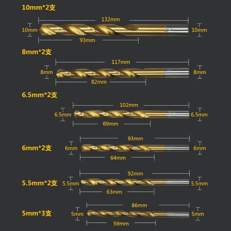 99-częściowy zestaw wierteł tytanowych Wiertło kręte ze stali szybkotnącej Nadaje się do blachy stalowej Drewno Plastik Metal Otwieracz do otworów Narzędzia ręczne Nowy