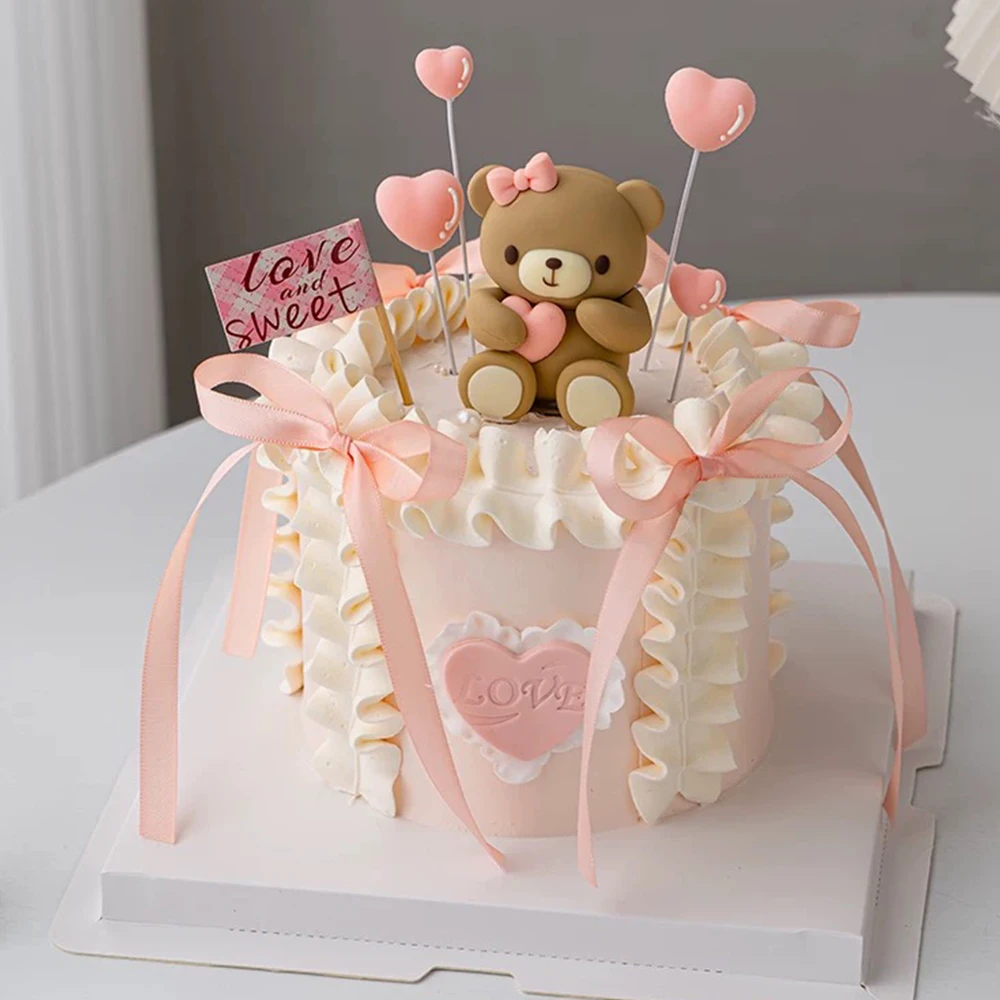 Niedliche Kleine Bären Tortendekoration Geburtstagsparty Blau Rosa Bären-Toppers Babyparty Tortendeko Zubehör – Detail 2