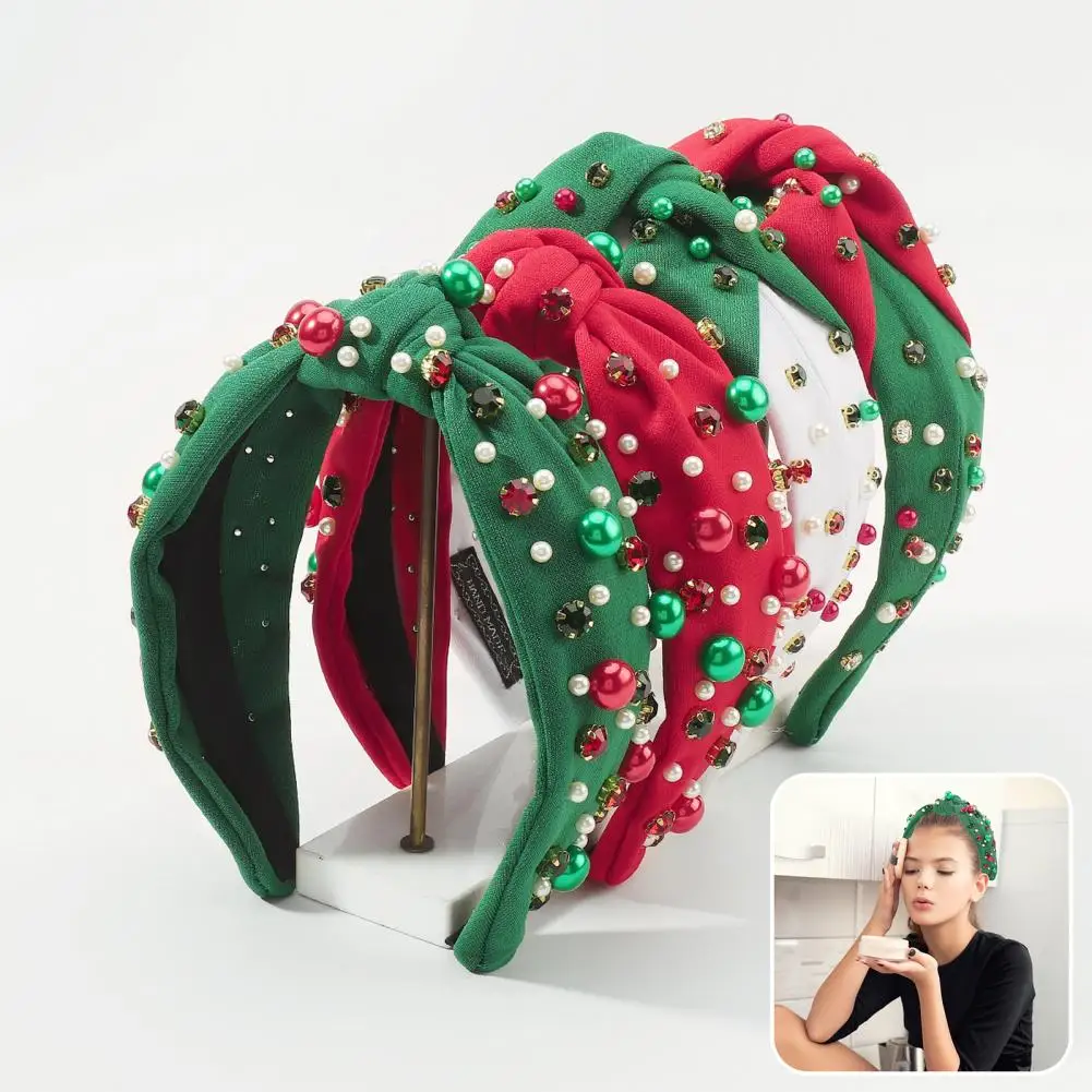 Christmas Hairband Festive Christmas Headband with Wide-brimmed Beaded Design Green Luxury Holiday for Europe for Festive