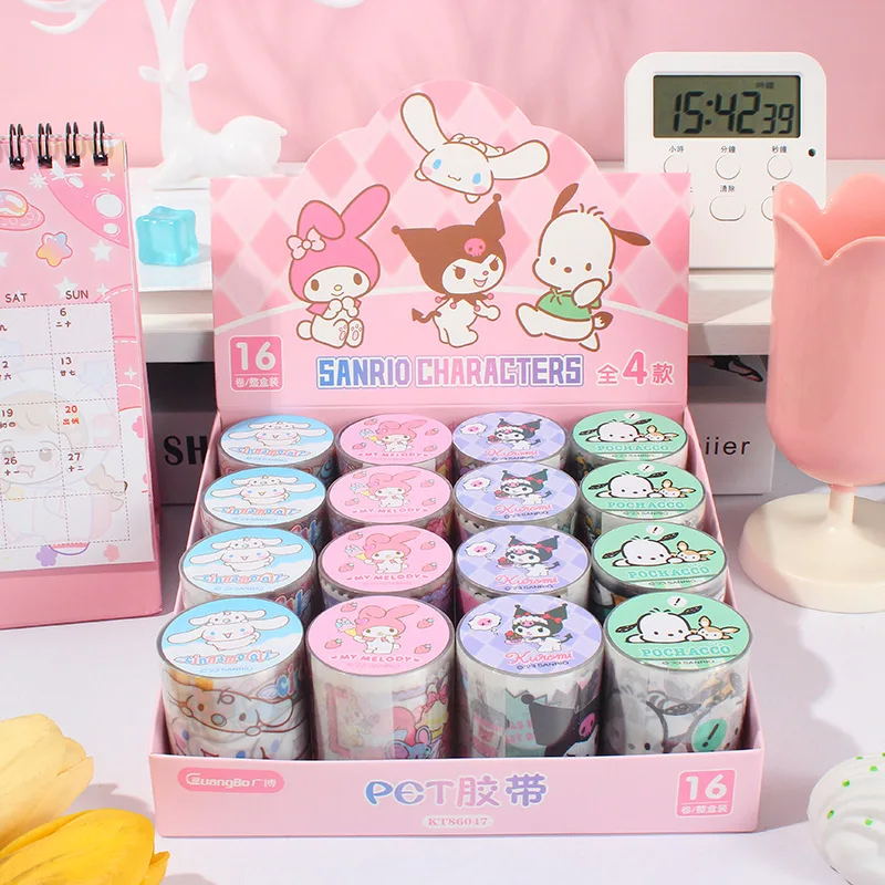 16pcs/lot 5cm*2M Sanrio Kuromi Melody Pochacco PET Tape Cute Scrapbooking DIY Diary Decorative Sticker Album Stick Label