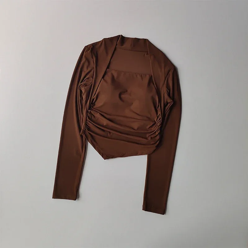 ปลอมสองชิ้นโยคะแขนยาวหนึ่งชิ้นถ้วยสลิมฟิตกีฬาเสื้อยืดวิ่งระบายอากาศแห้งเร็วออกกําลังกายด้านบนลดน้ําหนัก