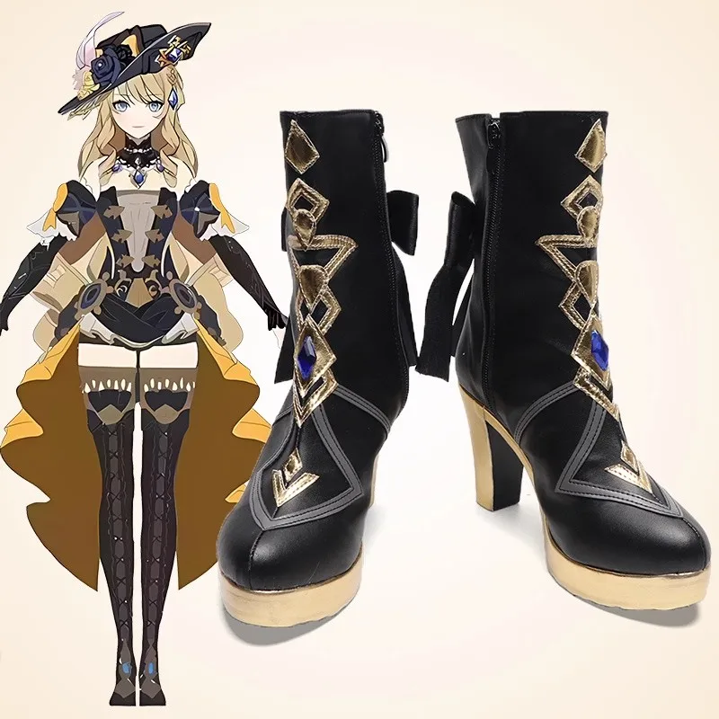 Genshin Impact Navia Cosplay Shoes Fontaine Rococo Style Dress Cospaly Shoes Boots Halloween PU Leather Cos Cosplay Boot