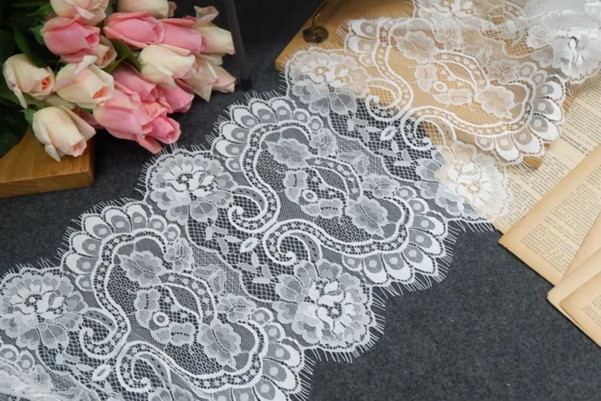 Premium double sided eyelash lace trim as clothing material for DIY skirt lengthening 30 cm wide high quality lace