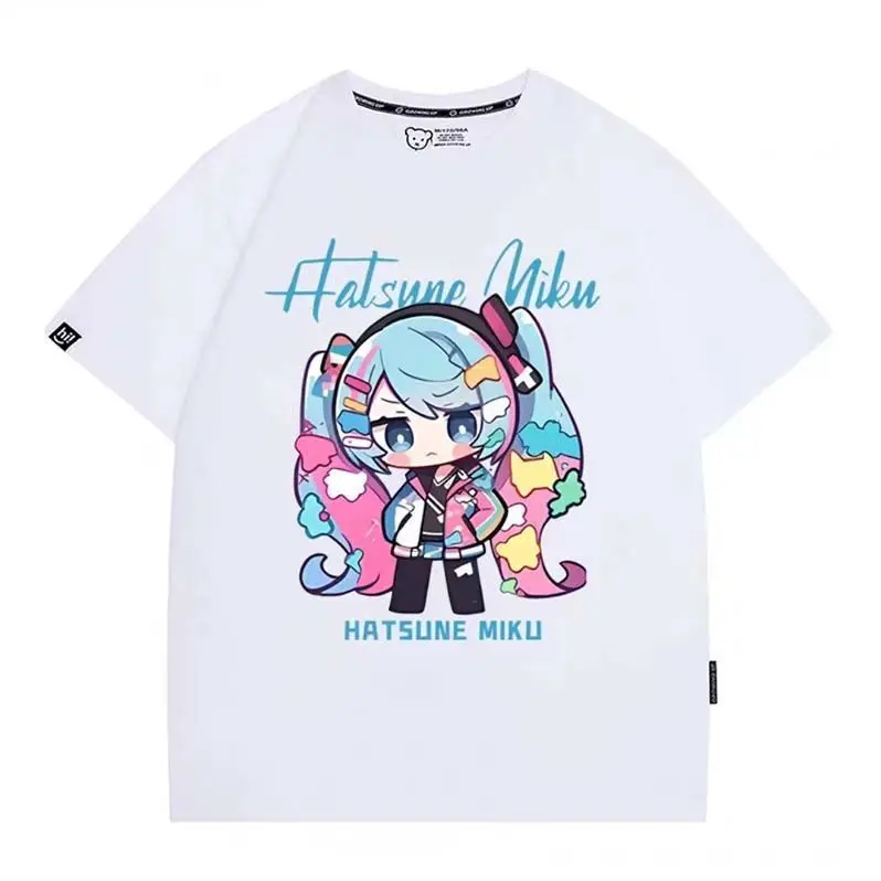 Hatsune Miku Short Sleeved T-Shirts Anime Cartoon Pain Clothes Student Loose Short Sleeved Couple T-Shirts Girls Tops Gift