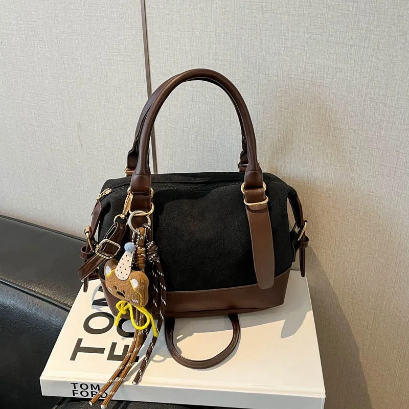 

Hand Pillow Bag Large Capacity Frosted Splicing Handbag Women's Retro Commuter Single Shoulder Crossbody Bag