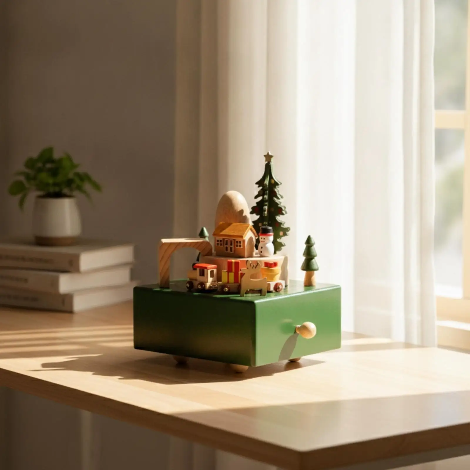 Wooden Children Music Carousel Hand Crank Musical Box for Girls Christmas Gift Decor