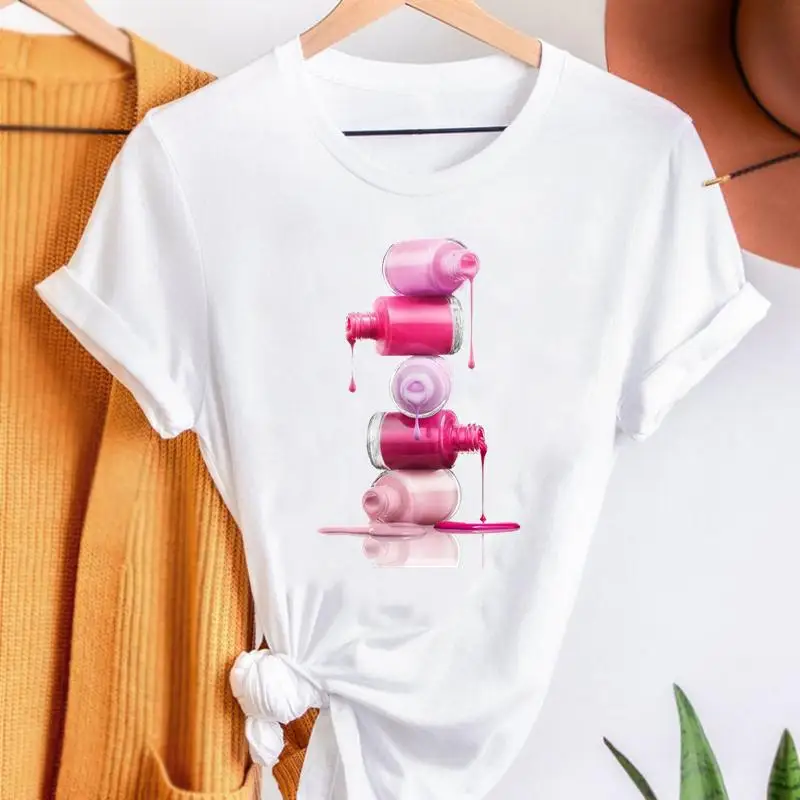 Spring Summer Fashion Cosmetics Pattern Fashion Women's Base T-shirt T-shirt Loose Short Tops T-shirt Woman Harajuku Kawaii Tops