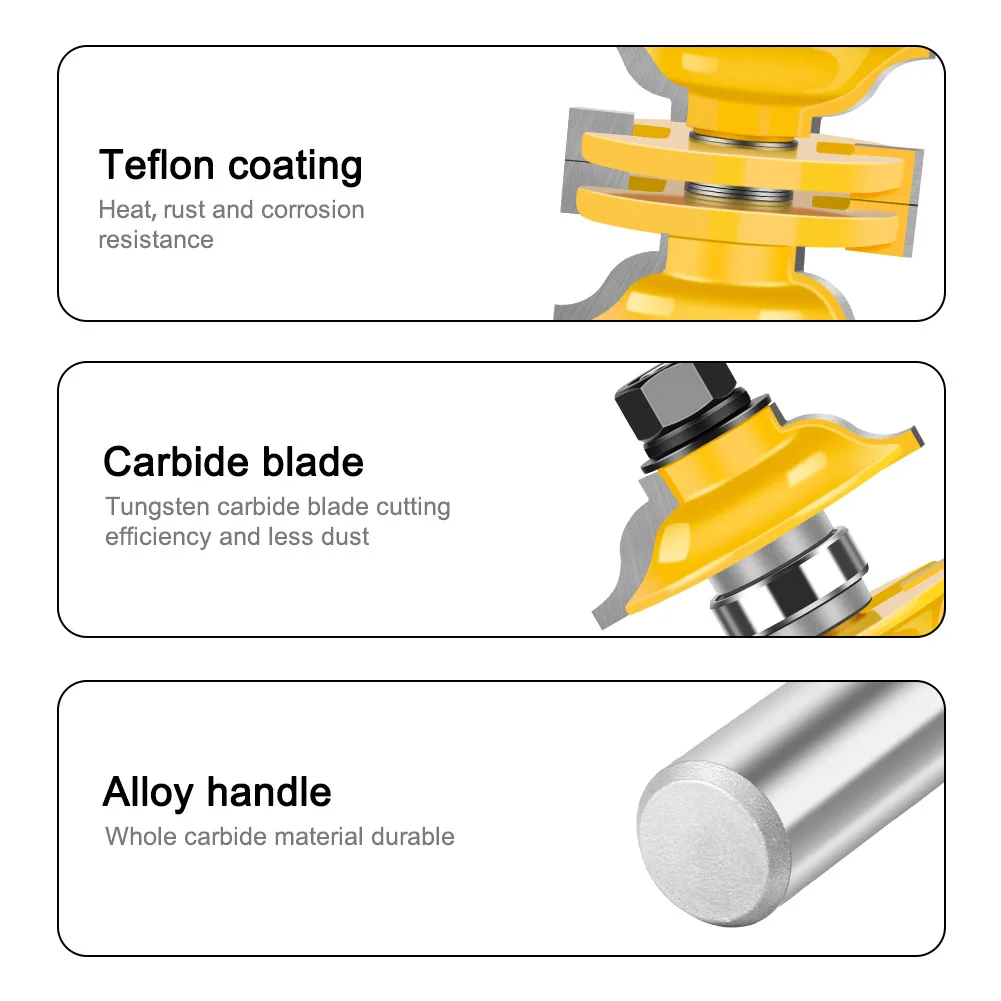2PCS 1/2" 12.7MM 12MM Shank Milling Cutter Wood Carving Entry & Interior Door Ogee Router Bit Matched Wood Woodworking Machine