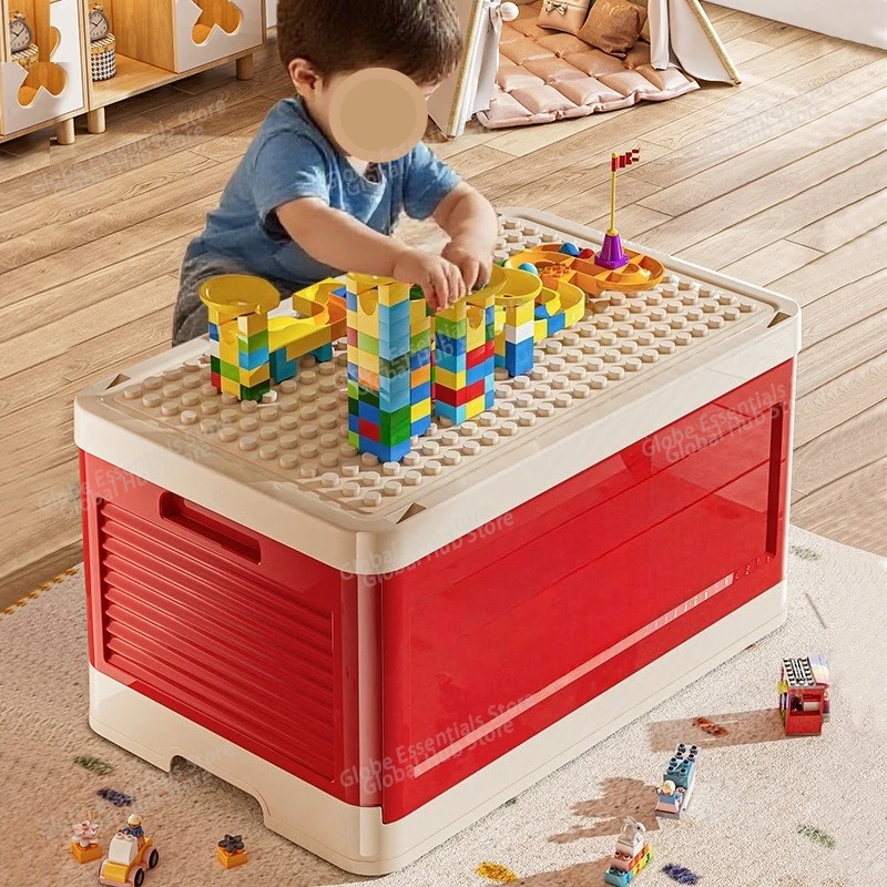 

New Building Block Storage Box - Large Capacity Foldable Design with Wheels & Cover, Dustproof and Stackable