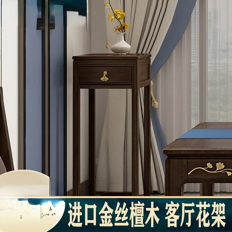 New Chinese-style floor-to-ceiling solid wood flower rack living room high and low potted ornaments rack