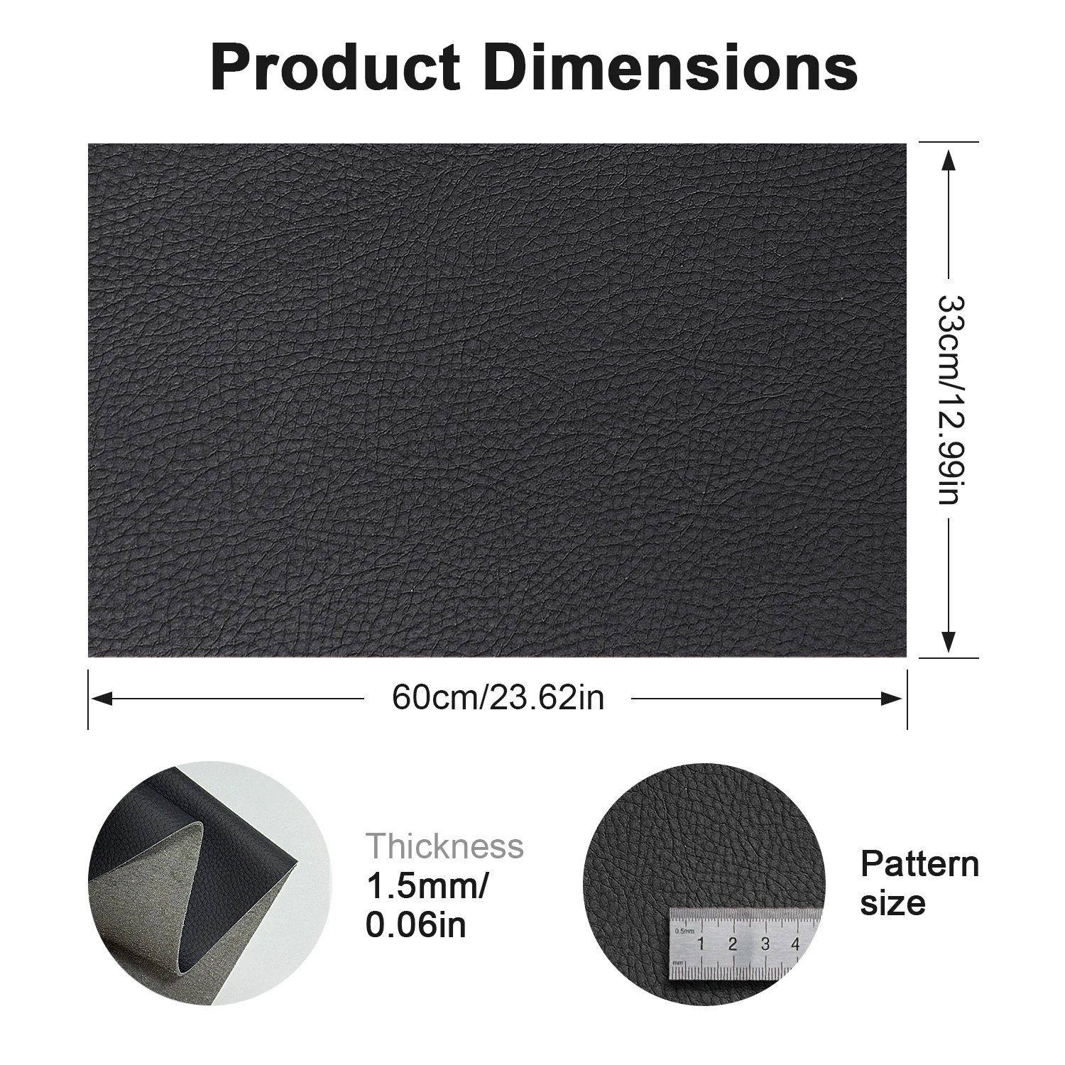 Eco-Genuine Soft Leather Sheet 33×60cm 1.5mm Thick Lychee Grain Genuine Leather Back Auto Interior Strip Repair Household Stitch