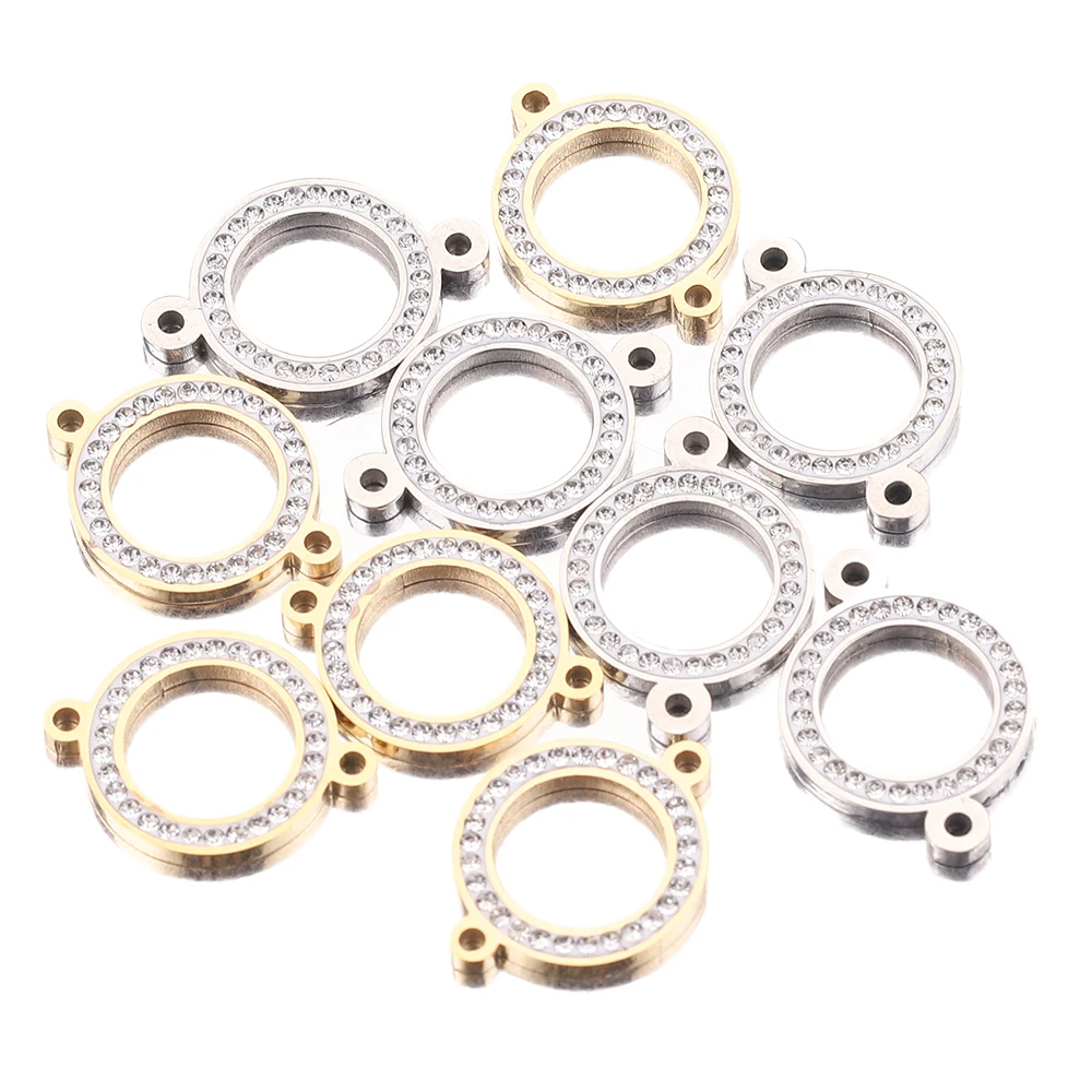 5pcs Zircon Stainless Steel Round Charm Double Holes Connectors Ring for Bracelet Pendants DIY Jewelry Making Accessories