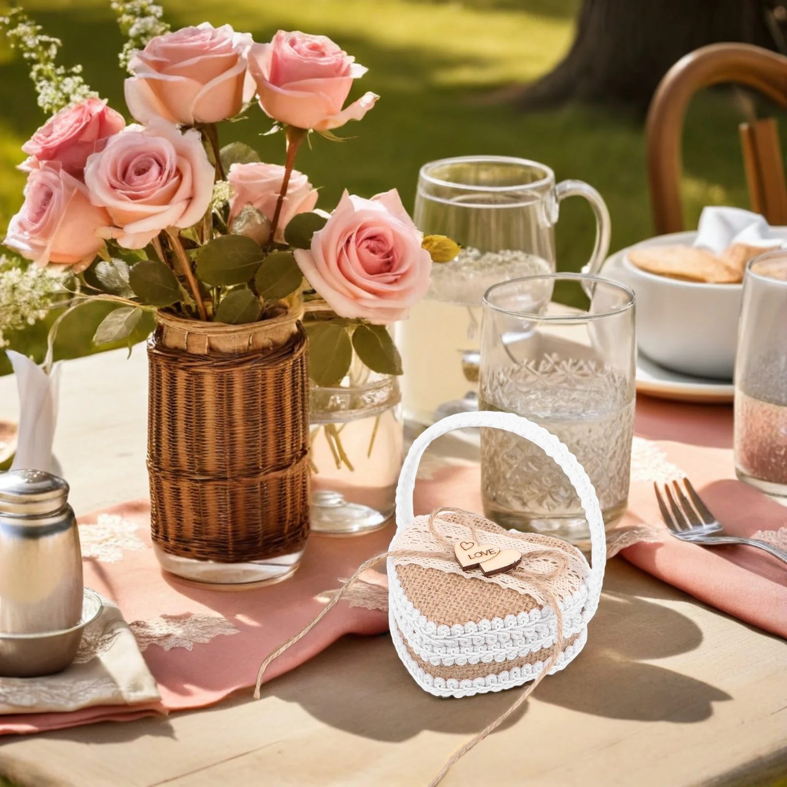 

Handmade Wedding Ring Basket Rustic Jute Small Ring Holder for Proposal Engagement Ceremony Tiny Basket with Handle