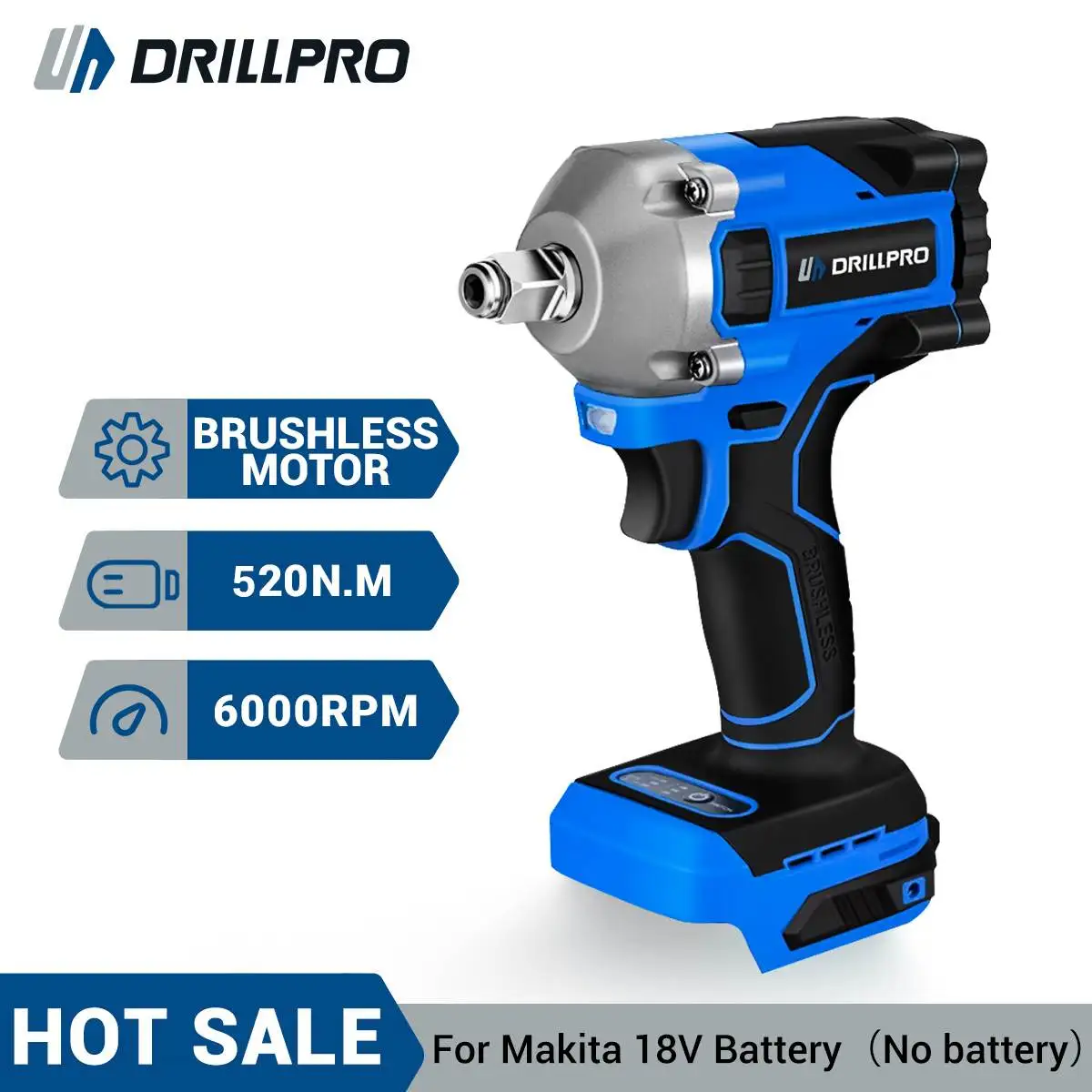 

Drillpro 520N.m Brushless Electric Impact Wrench Screwdriver 1/2 inch Cordless High Torque Power Tools For 18V Battery