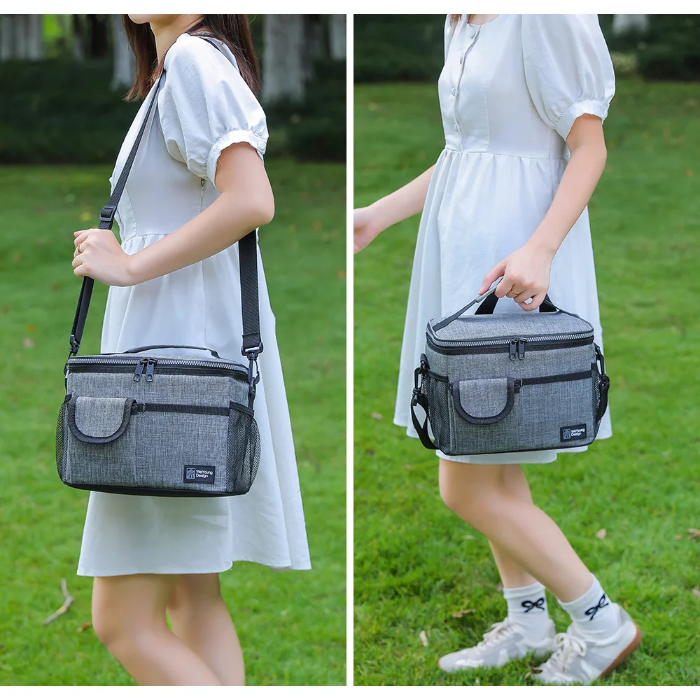 

Утолщенная ручная изолированная сумка большой вместимости и несколько карманов для работы, обеда, студенческая сумка для обеда на одно плечо.