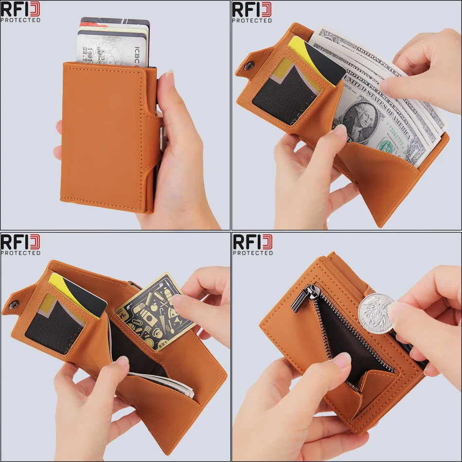 Portafoglio Uomo Sottile In Pelle Con Blocco RFID E Meccanismo Pop-Up - Fibra Di Carbonio Nero