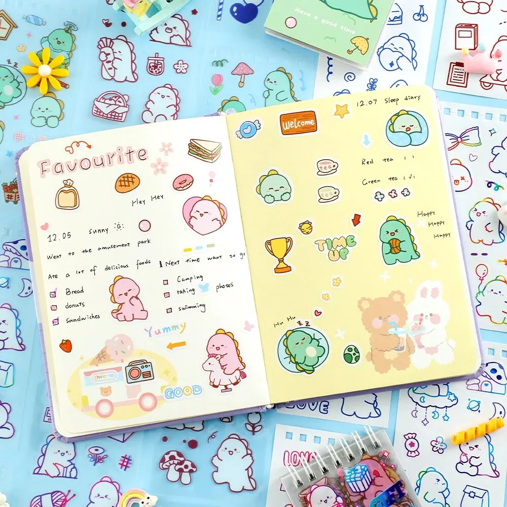 50 Sheets Cute Cartoon Animal Stickers Set PET Waterproof Scrapbooking Stickers For DIY Art Crafts Journaling Notebooks Planners