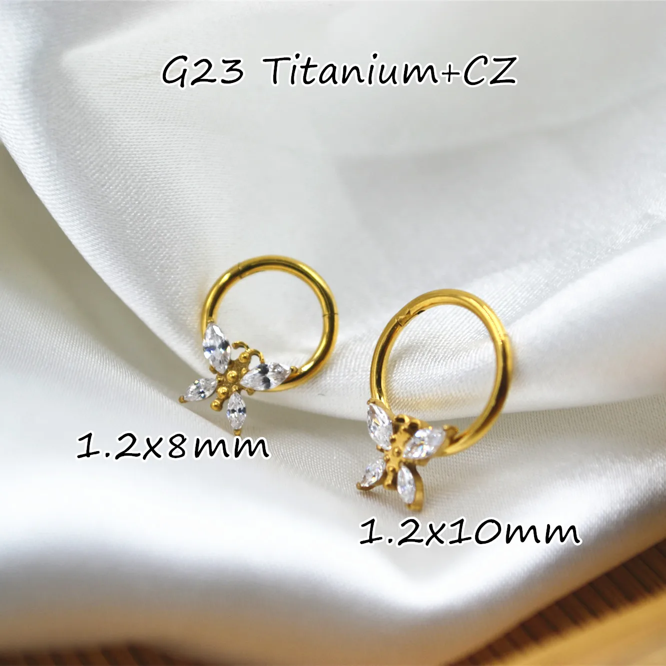 

10pcs G23 Titanium Butterfly CZ Nose Seamless Hinged Segment Ring Septum Clicker Ear Cartilage Helix Tragus Rook Hoop 16Gx8/10mm