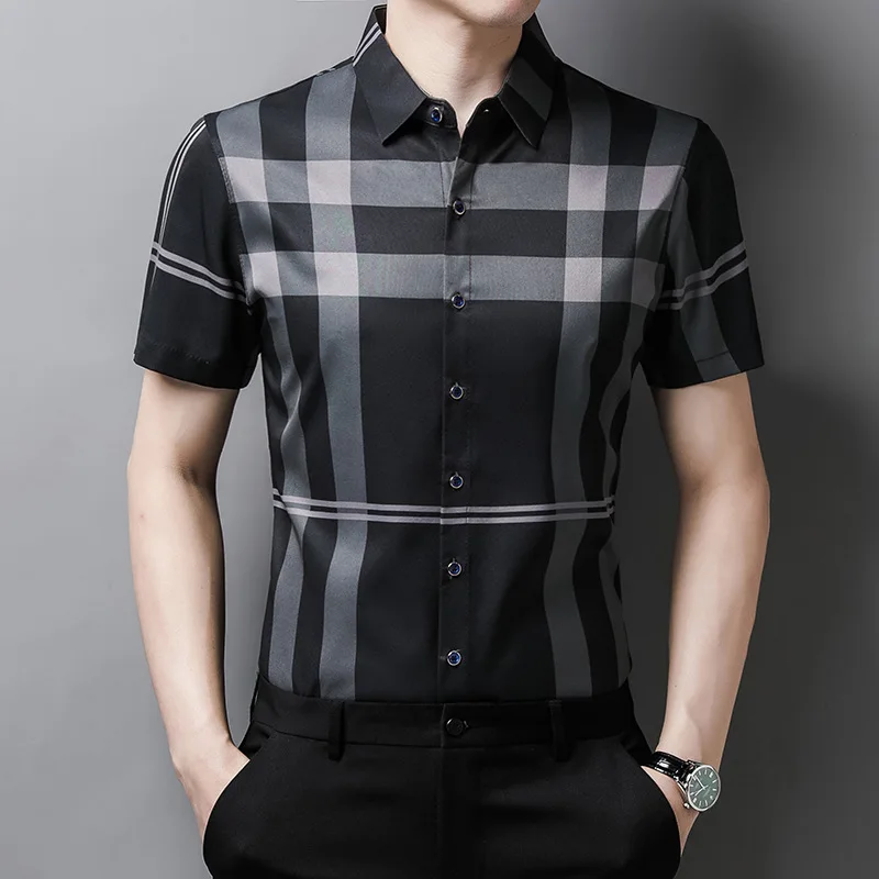 Men's Summer Breathable Fashion Striped Handsome Short-sleeved T-shirt Casual Comfortable Lapel Shirt