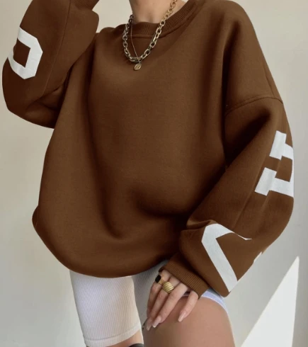 Women's Pullover 2025 Autumn Winter Latest Ice Cream Color Printed Thick Versatile Top Round Neck Long Sleeve Loose Fit Hoodie