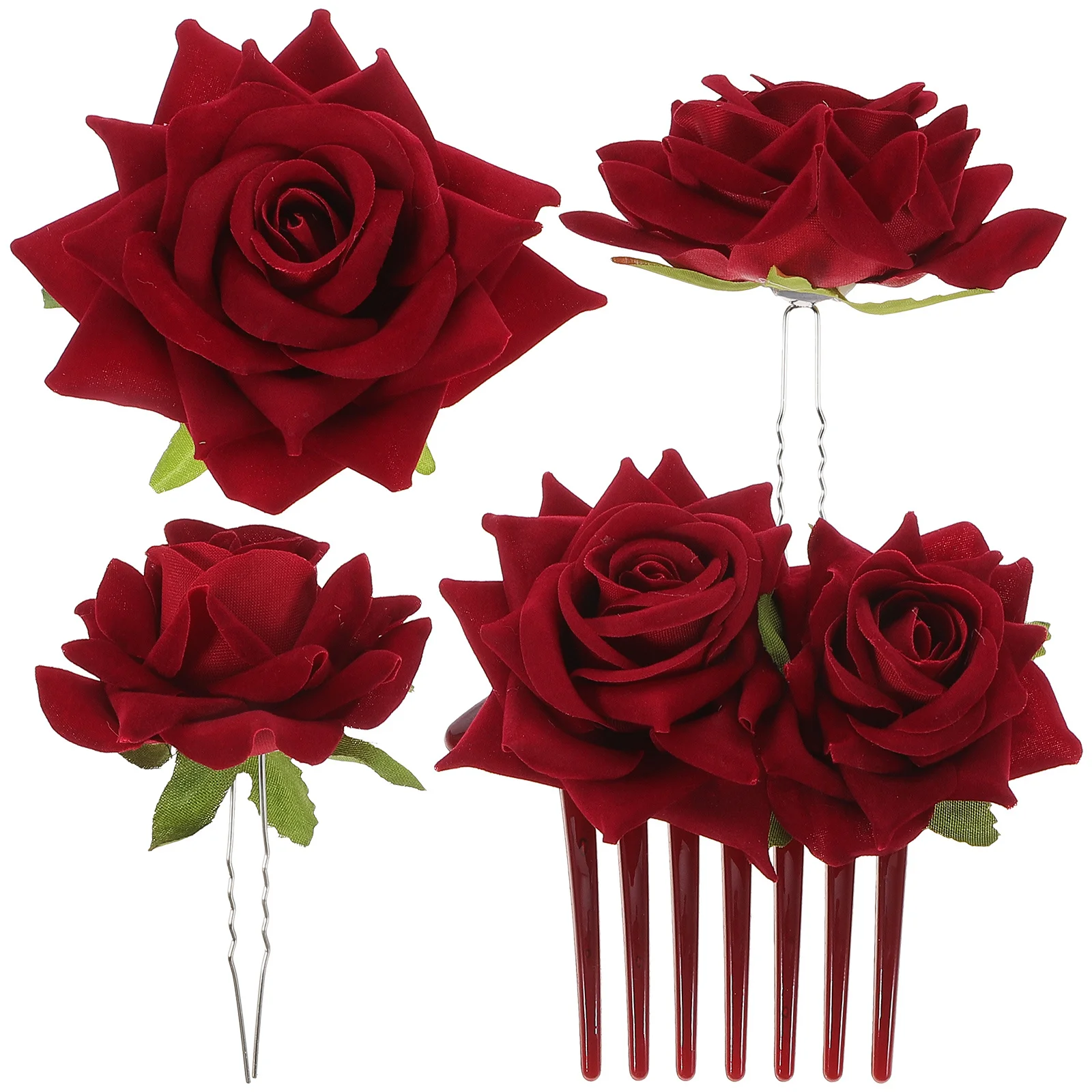 

1set 1Set Artificial Rose Flower Hair Clip Red Wedding Bride Hairpin Party Prom Decor Lifelike Bobby Pin Hair Jewelry Headdress