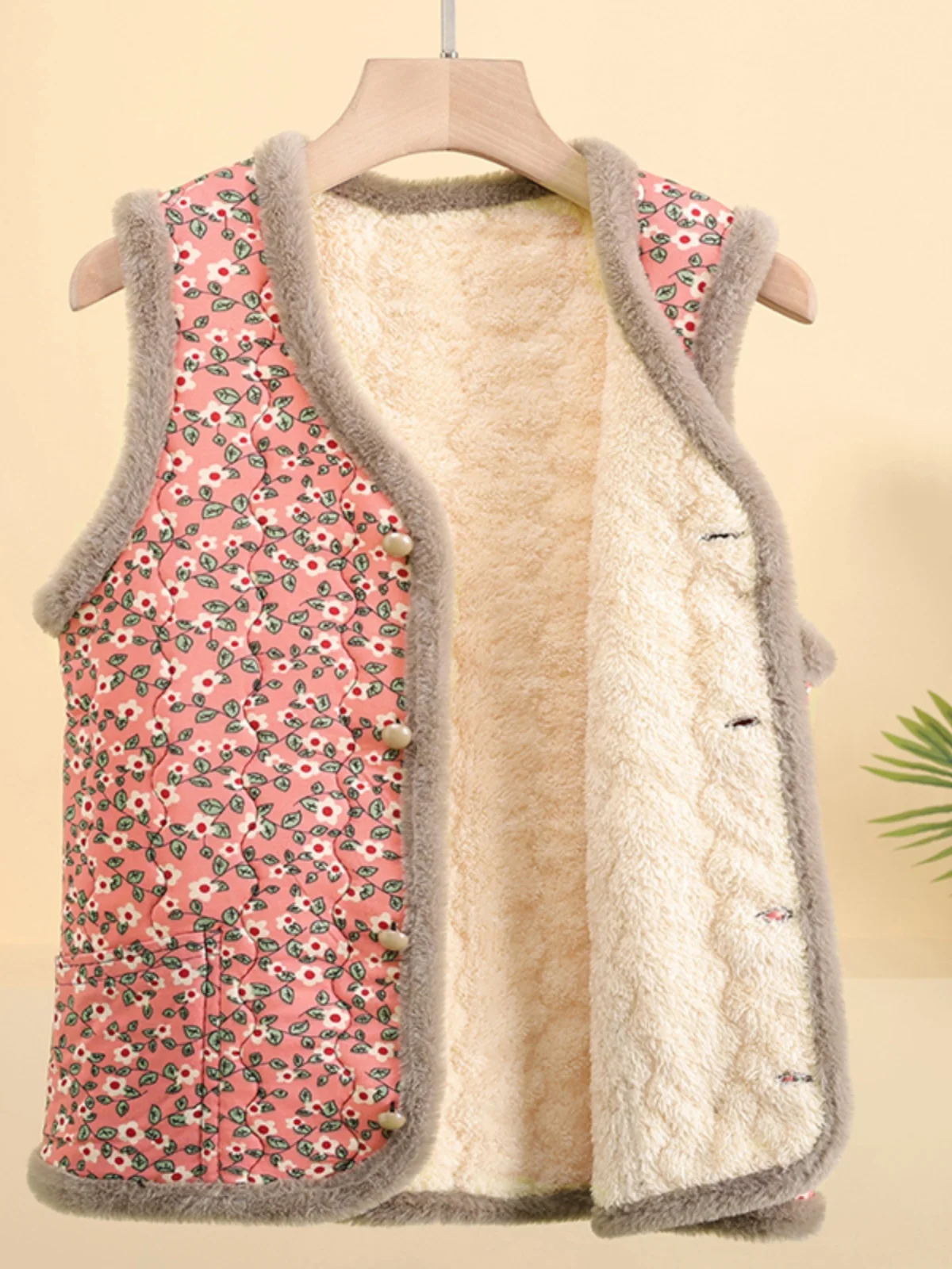 

Women's Fce Lined Slim Fit Thiened Vest Autumn Winter Inner Wear for Middle Aged And ly Warm Floral Print Commute S...