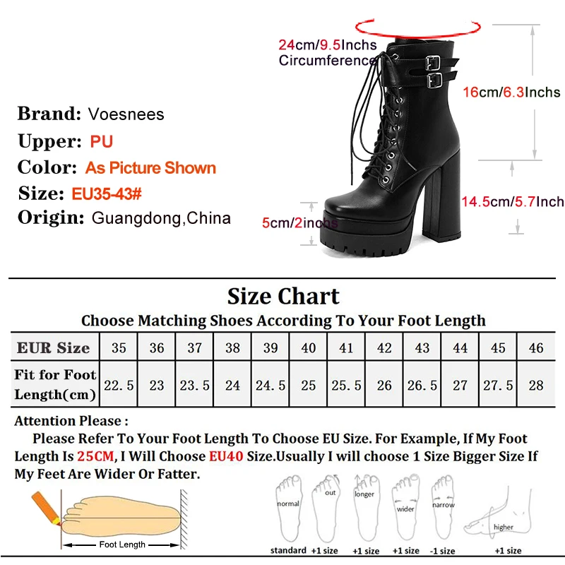 Ladies Ankle Boots Winter 14.5CM Block Heels Lace Up And Zipper Square Toe Platform Short Boots Gothic Style Buckle Women Shoes