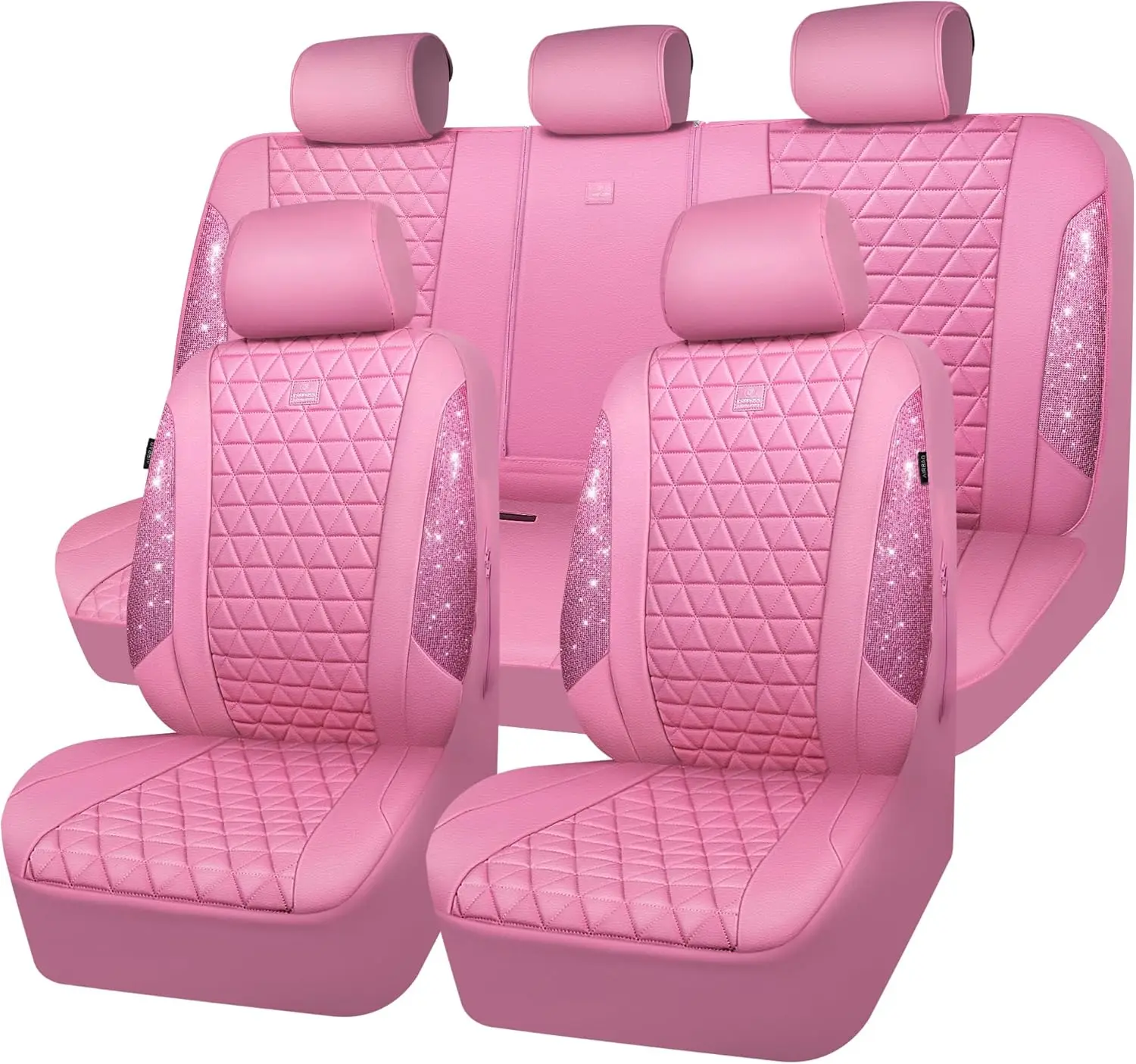 Pink Rhinestone Leather Car Seat Covers Full Set, Waterproof Sparkly Universal Fit for SUV Sedan Truck