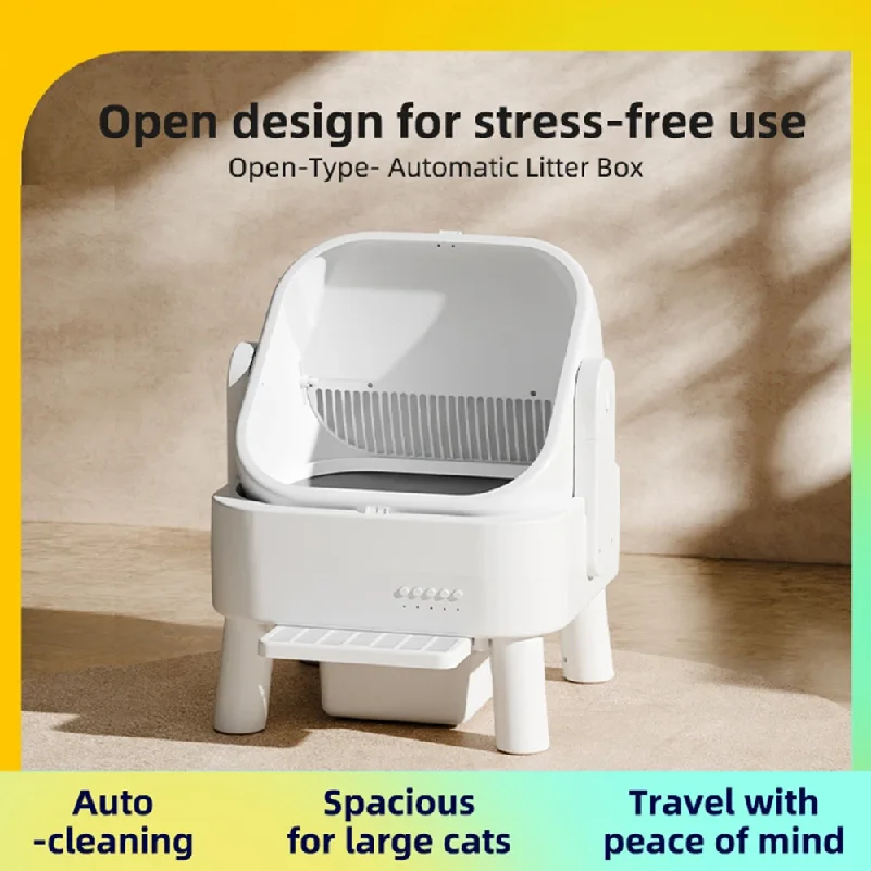 

APP Controlled Automatic Cat Litter Box-Self Cleaning Odor Elimination Large Waste Bin for Multi-Cat Homes Open-Top Design
