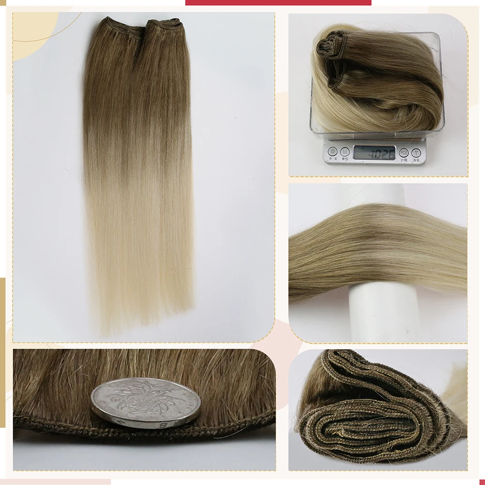 Moresoo Human Hair Bundles Weave in Double Wefted Machine Remy Hair Balayage Hair Pieces for Women Straight Weft Hair Extension