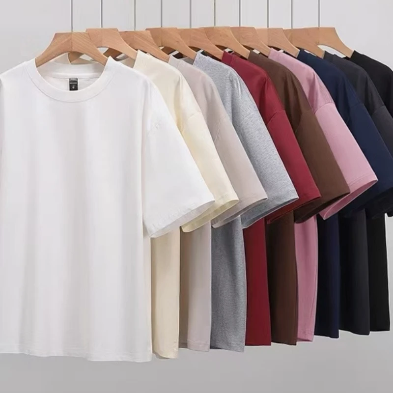 Loose Fit Cotton T-Shirt Short Sleeve round Neck Pure Color Summer Casual Top for Men And Women Breathable Lightweight T-Shirt